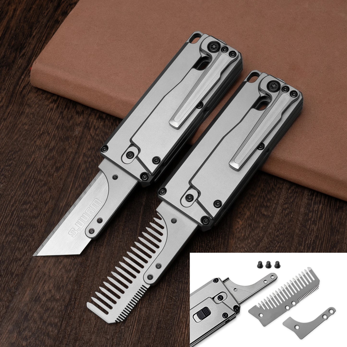 Dual Purpose Titanium Utility Knife, With Clip/10pcs SK5 Steel Blade and Comb, Outdoor Camping/Household EDC Tool Knife Best
