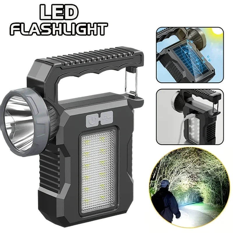 Solar & USB Rechargeable Ultra-Bright LED Flashlight, 4 Lighting Modes Portable Torch for Camping Hiking Emergency Night Fishing, Holiday Gift