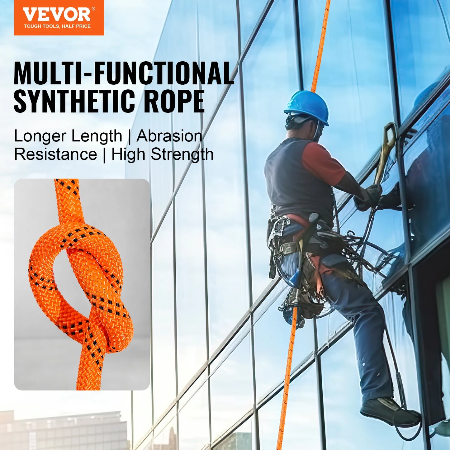 SucceBuy 220ft Dual-Weave Polyester Rope 48-Strand Outdoor Accessories Emergency Cord for Camping Swinging Rappelling Rescue