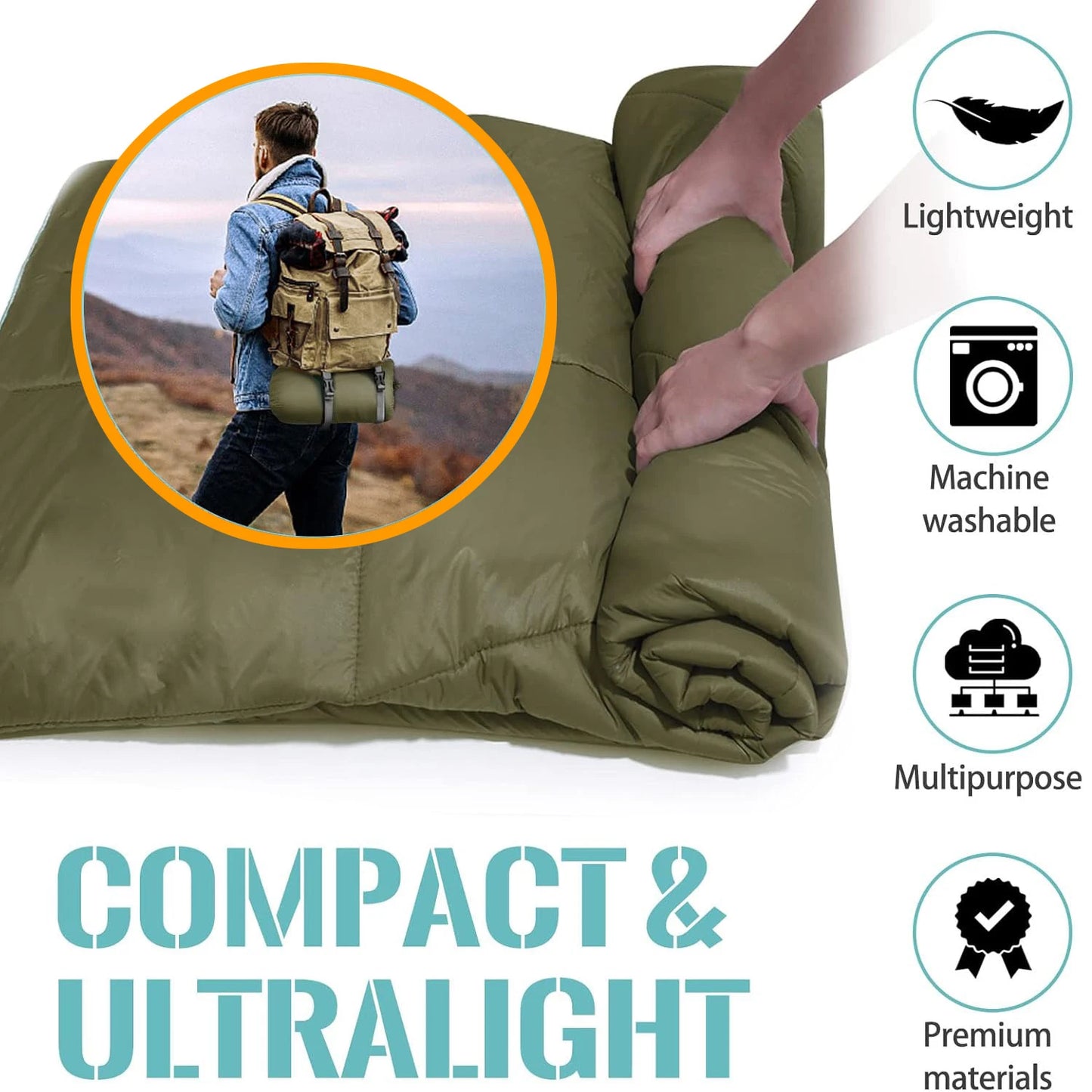 Outdoor Puffy Camping Blanket, Lightweight Down Alternative Puffy  Camping Large Ultra Warm Hammock Top Quilt Waterproof Blanket for Traveling Picnic Beach Party Cold Weather
