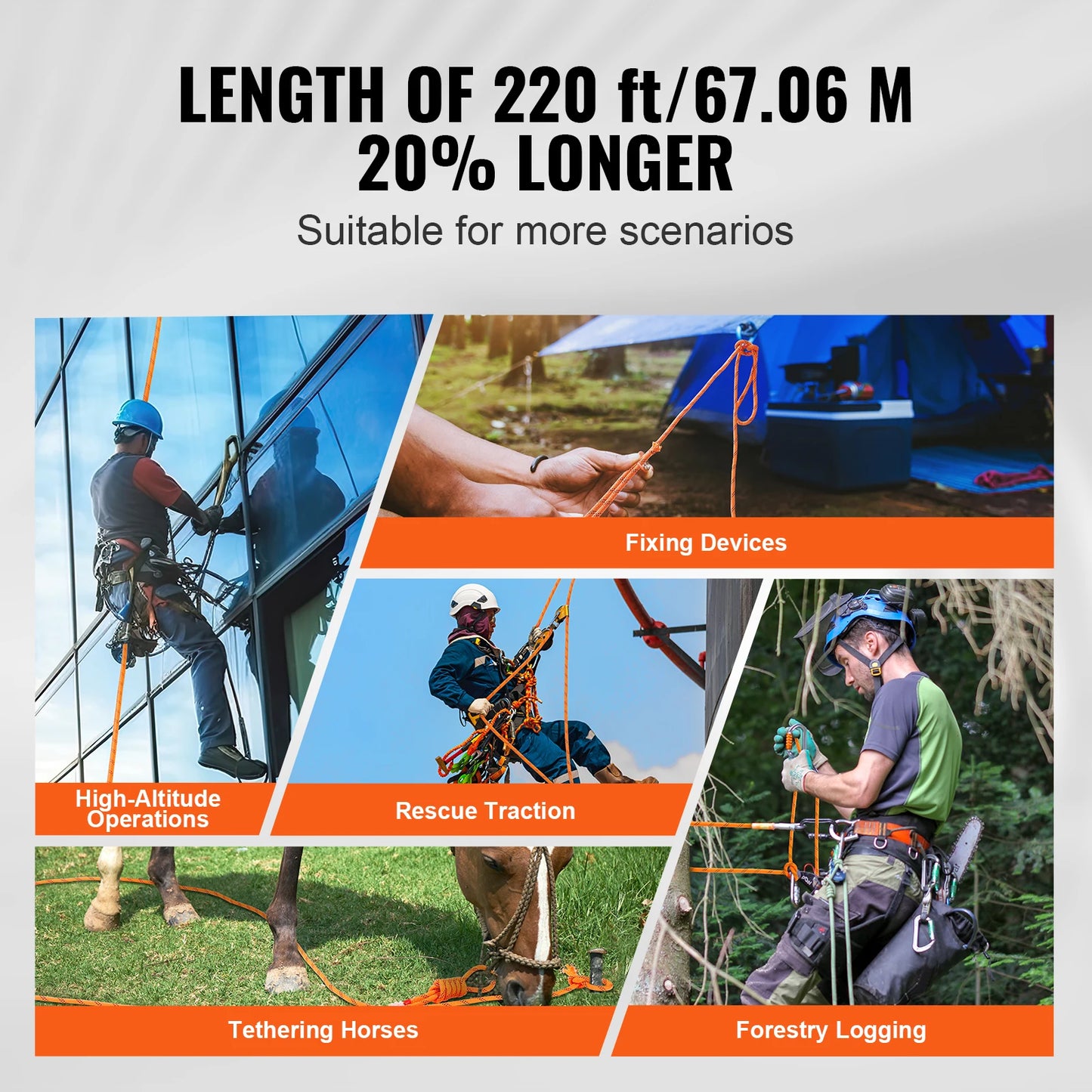 SucceBuy 220ft Dual-Weave Polyester Rope 48-Strand Outdoor Accessories Emergency Cord for Camping Swinging Rappelling Rescue