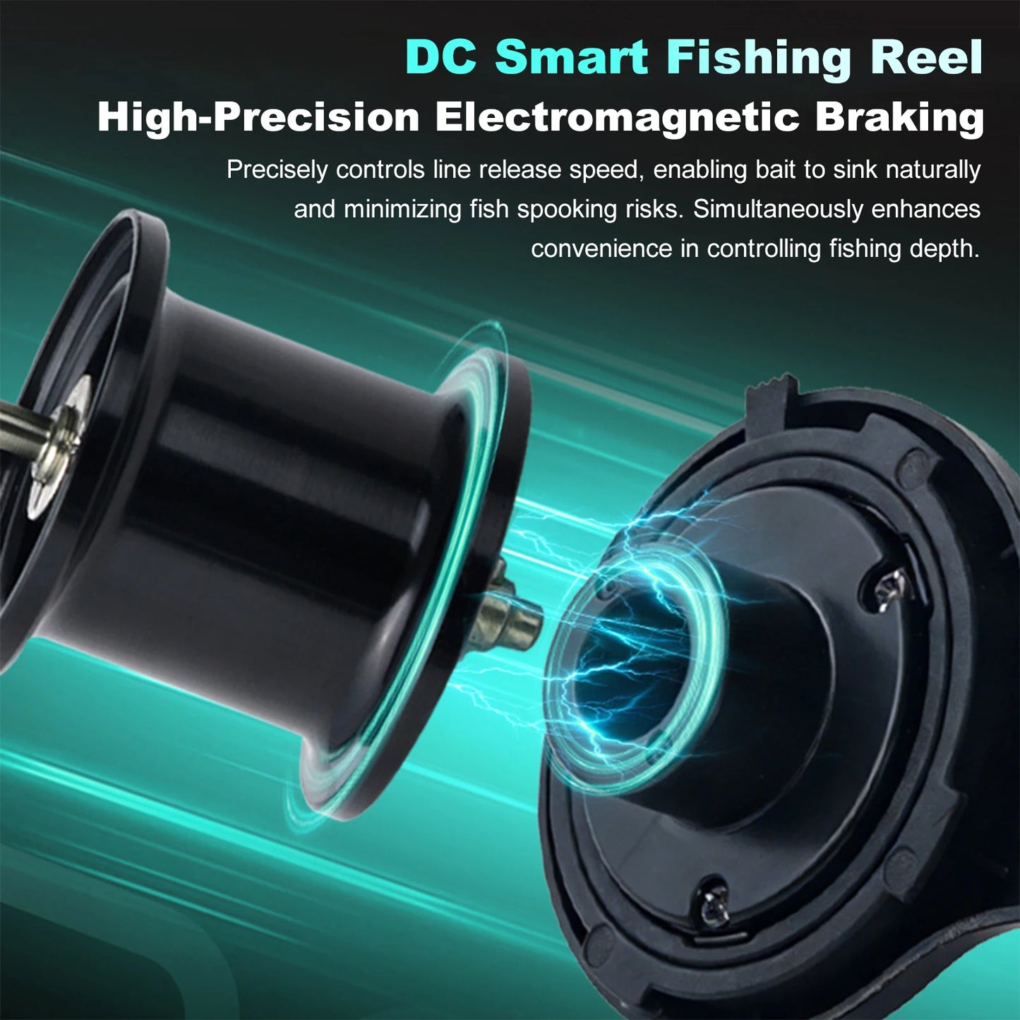 DC Fishing Reel Long Cast Self‑Charging Anti Backlash Electronic Brake Baitcasting Reel Smooth Casting Sound 7.2:1 Ratio