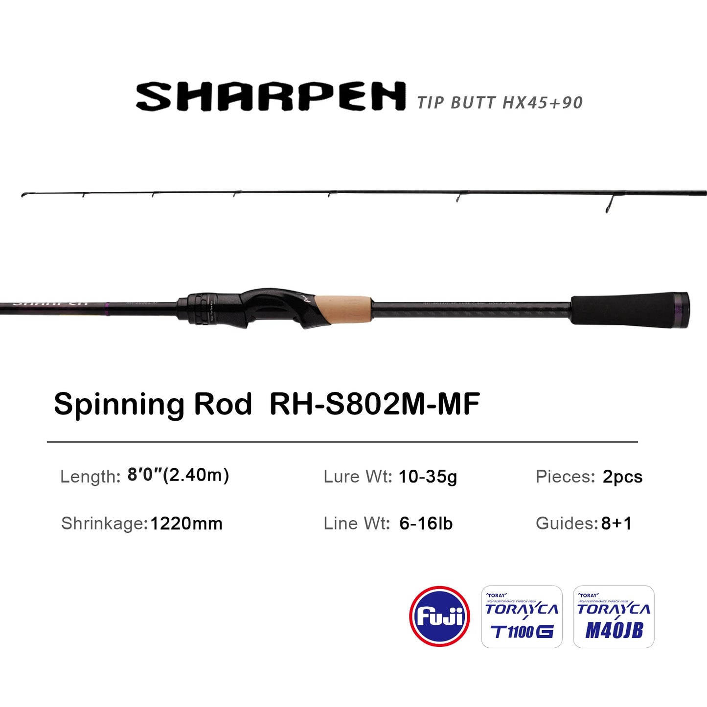 PURELURE SHARPEN Soft Lure Long Spinning and Casting XF/MF Action Rods FUJI Components Bass Pike Rod Fishing Rod Spinning Reel