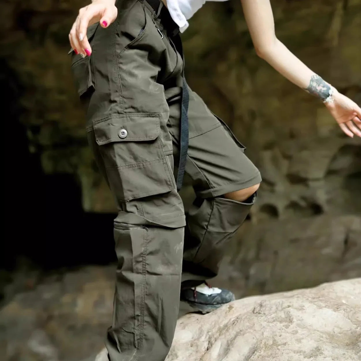 Women's Outdoor Cargo Pants, Loose Wide Leg Trousers, Summer Lightweight Quick-Dry Pants, Multi-Pocket Hiking & Camping Pants